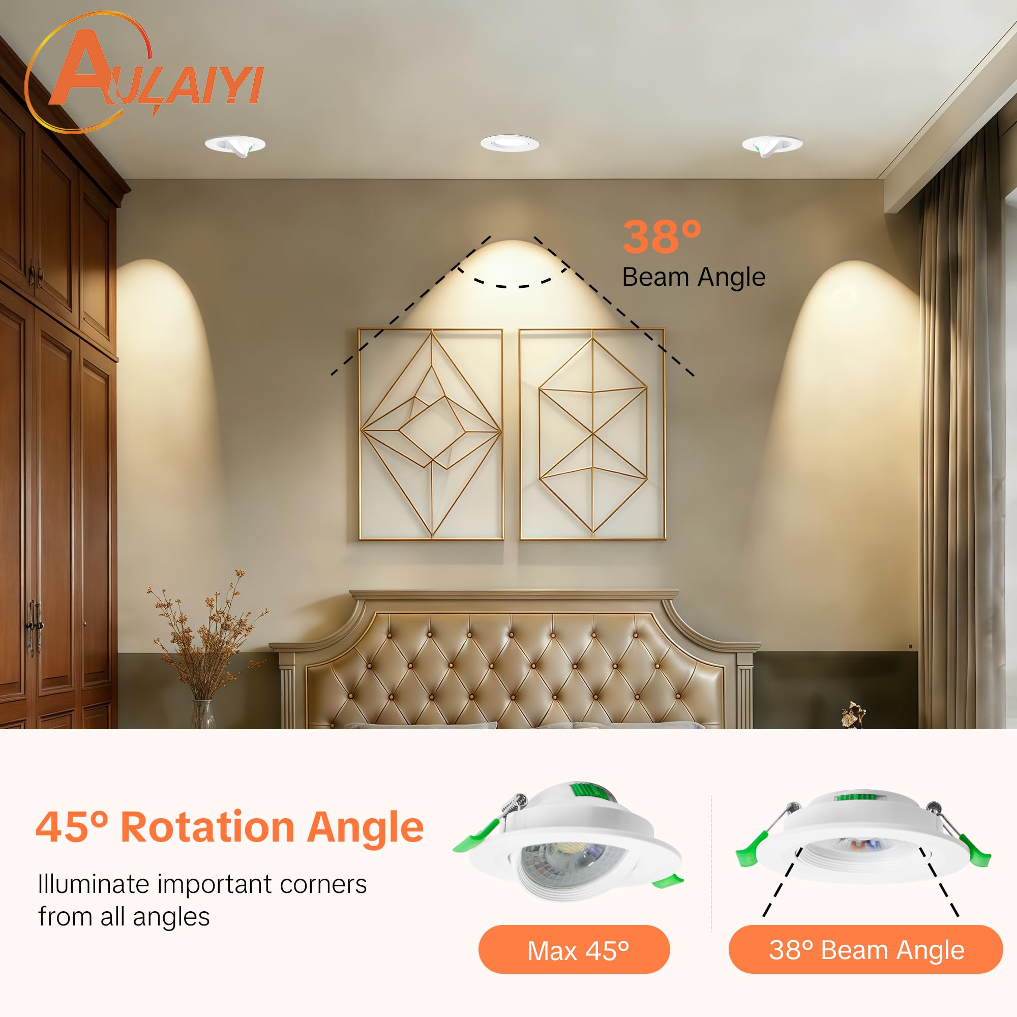 Downlight LED Techo Empotrable Regulable 230V, 5W 500LM Focos LED Interior Techo Rotable Blanco Cálido Blanco Neutro Blanca Frío, IP44 Ojos de Buey Extraplano, Corte 68-80mm, Blanco 3 Pack