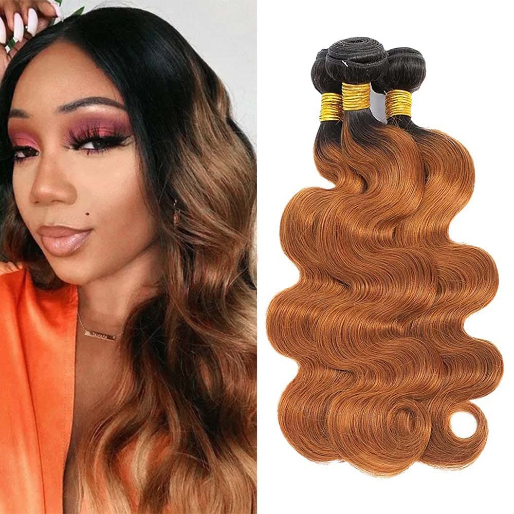 MAMARTBrown Human Hair Bundles 1B30 Ombre Bundles Brown Body Wave Bundles  Human Hair 12 14 16 inch Grade 8A Ombre Tow Tone Brazilian Remy Human Hair