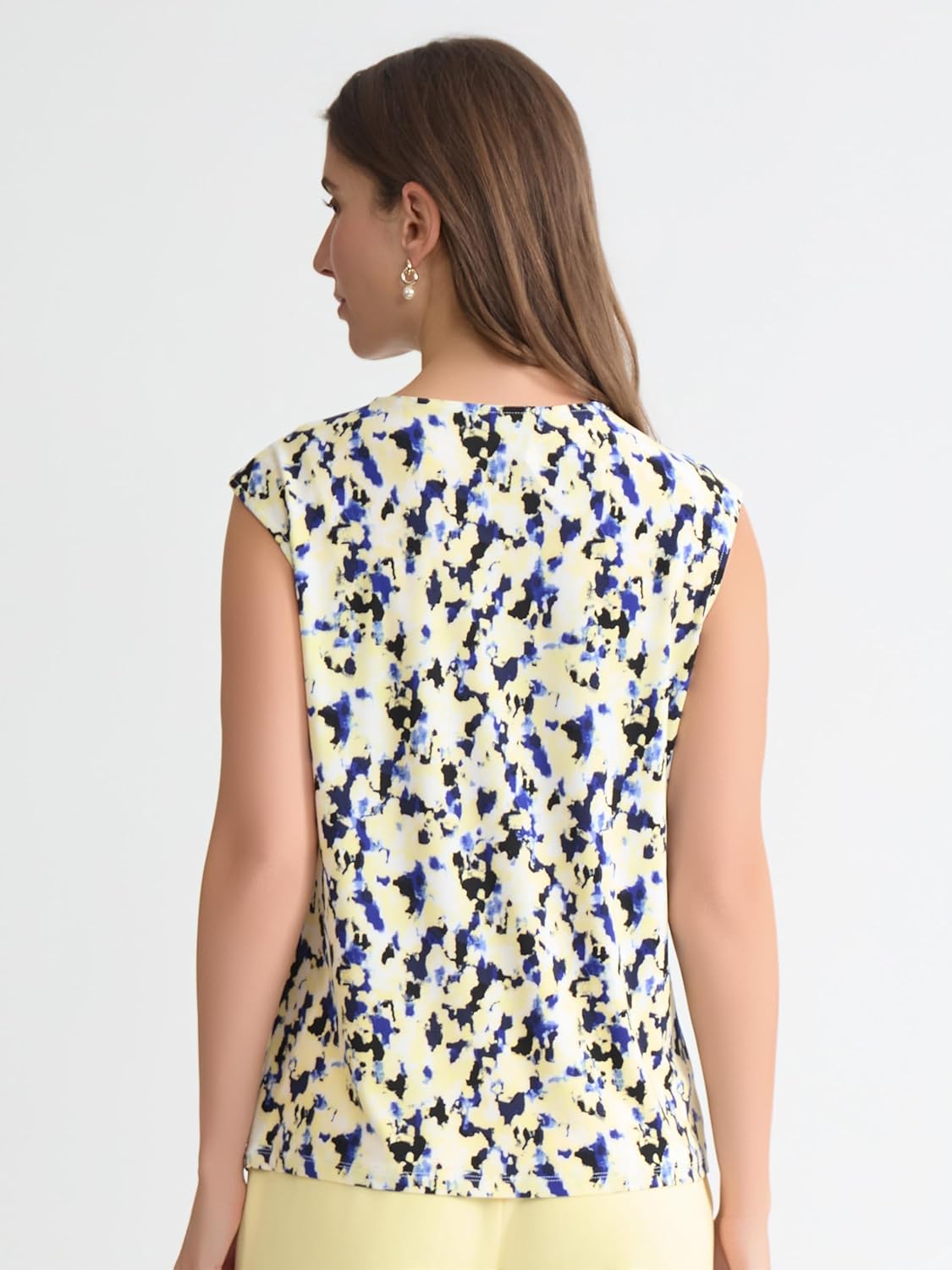 Kasper Womens Cap Shoulder Pleated Neck Printed Jersey Top - Image 2