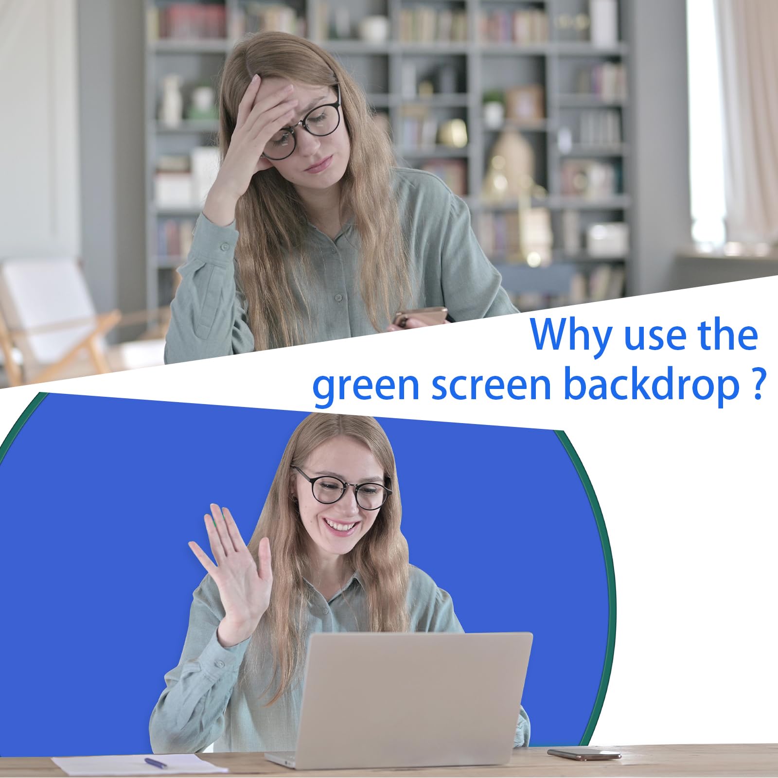Pantalla verde portátil – Telón de fondo de pantalla verde de 56 pulgadas con soporte y pantalla azul reversible para streaming, juegos, zoom y videollamada