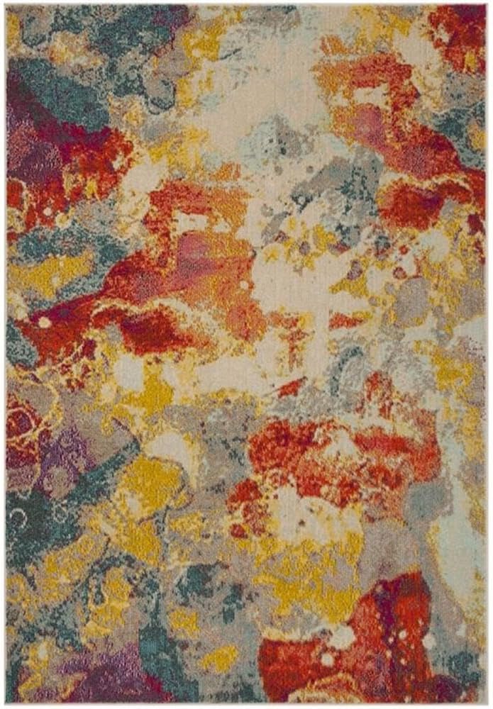 SAFAVIEH Phoenix Collection Area Rug - 5'1" x 7'6", Blue & Orange, Modern Abstract Design, Non-Shedding & Easy Care, Ideal for High Traffic Areas in Living Room, Bedroom (PHX157P)