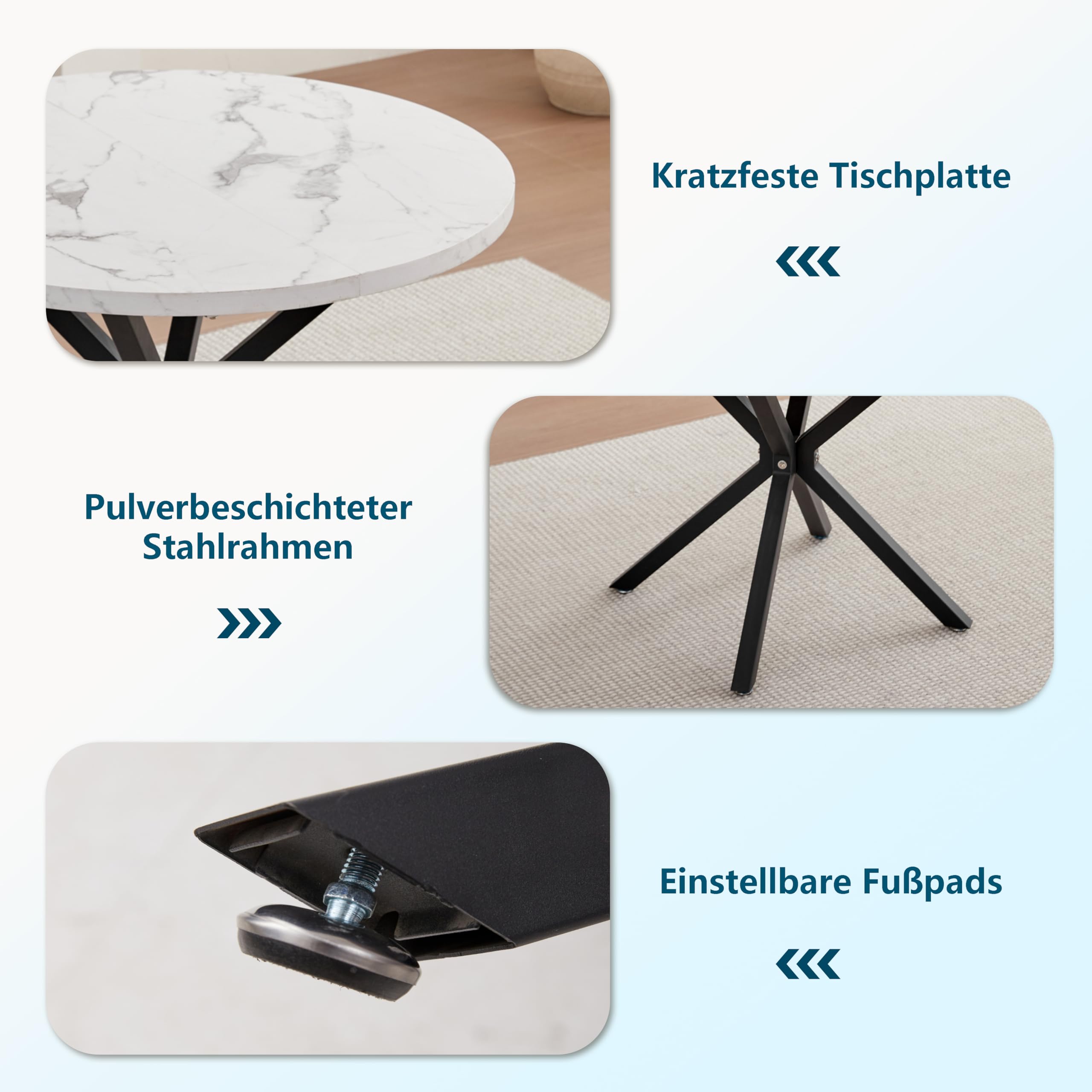 GrandCA HOME Set Tavolo e Sedie da Pranzo,Tavolo Rotondo Moderno da 100 Cm,4 Sedia da Pranzo In Velluto a Coste Traforato,adatto Per Cucina, Soggiorno, Caffetteria(Marmo Nero + Beige)