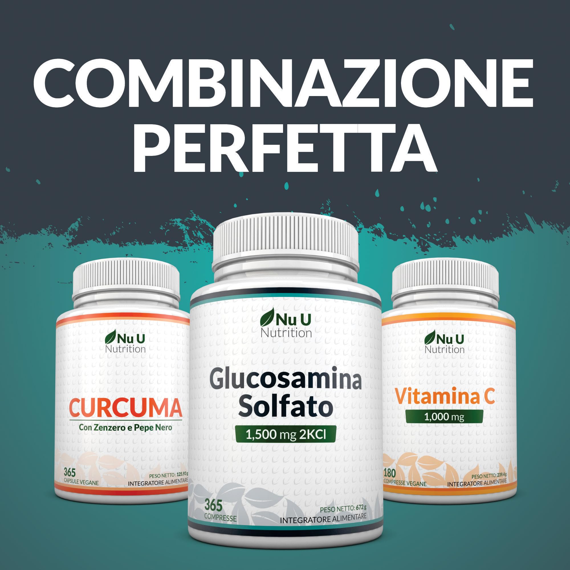 Glucosamina Solfato 1500 mg 2KCl Alto Dosaggio - 365 Compresse non Capsule - 1 Anno di Durata - Integratore per Articolazioni - Prodotto in Europa - Nu U Nutrition