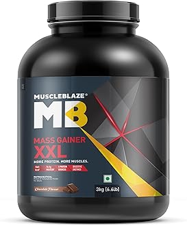 Mass Gainer XXL Powder, Chocolate (30 Servings, 3kg / 6.6lbs) | 18g Protein, 70g Carbs Per Scoop | High Protein with Complex Carbs & Digestive Enzymes