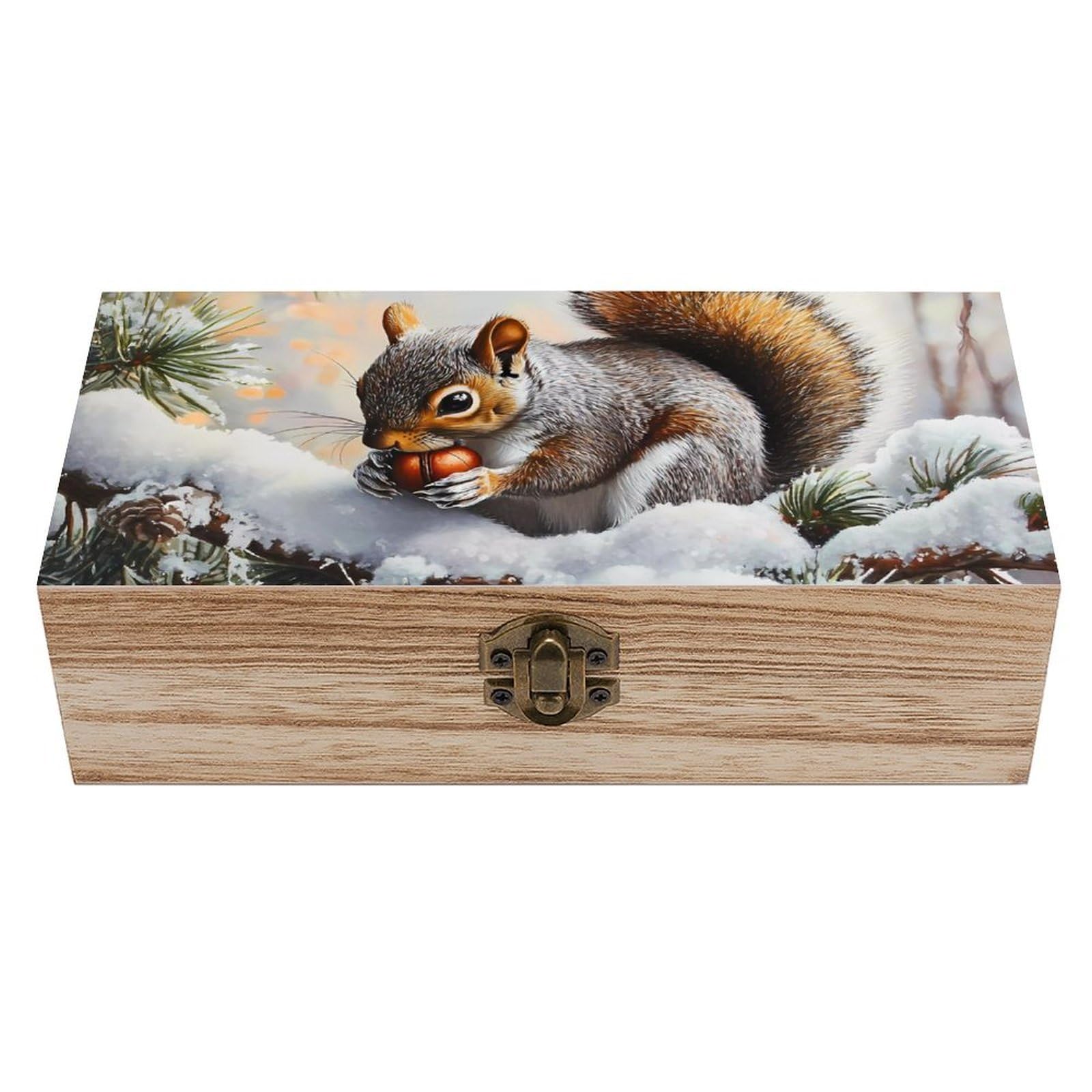 Cgsbngha Style Squirrel Cute Animal Wooden Storage Boxes With Lid Memory Box Decorative Organiser For Office And Home