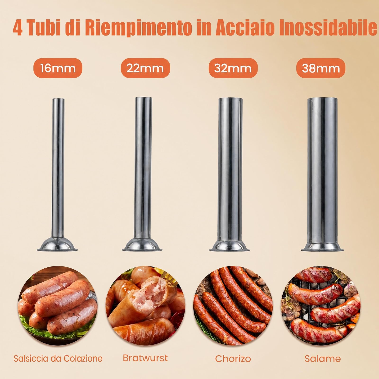 COSTWAY Insaccatrice per Salsiccia Manuale con 4 Tubi di Riempimento, 3 L