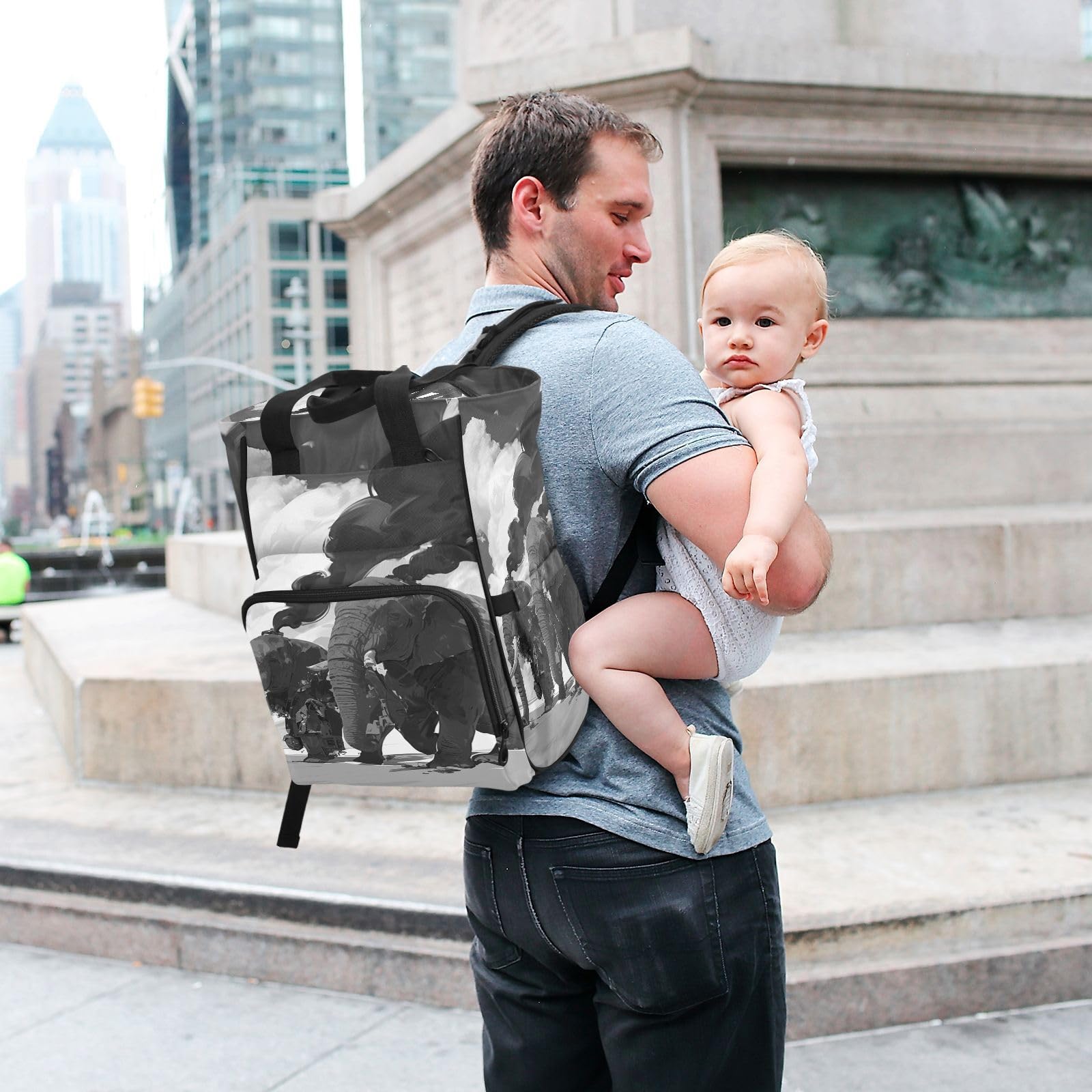 Poderosos Elefantes Negros Bolsa de Pañales Mochila de Viaje Gran Capacidad Bolsas para Mamá Papá Mujeres Niñas