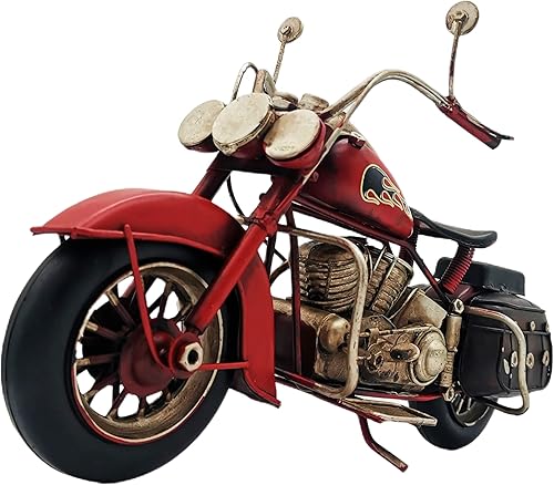 Decoración de modelo de motocicleta vintage, escultura en miniatura de hierro para decoración de estante de libro de mesa, regalo (rojo)