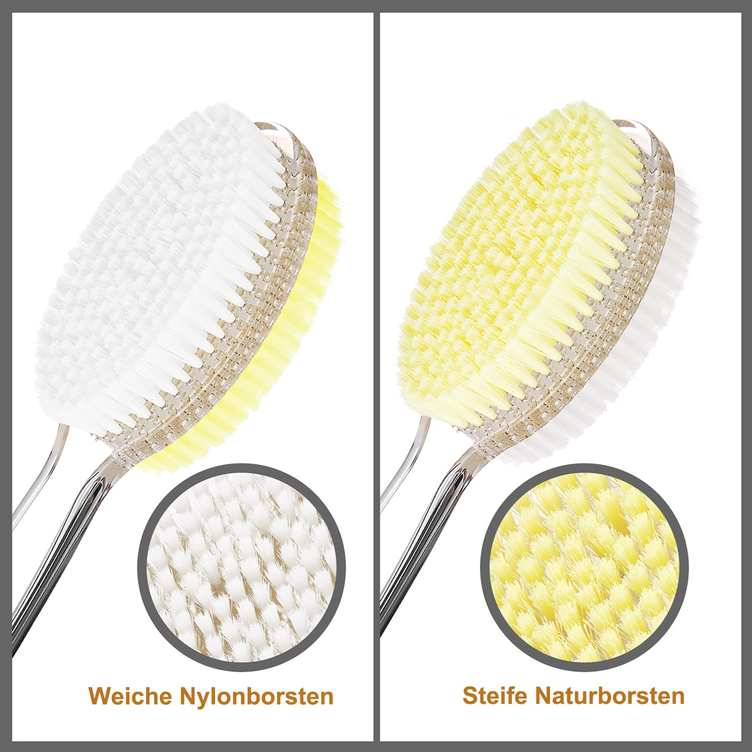 HHKER Shower Brush with Long Handle, Soft Nylon Body Brush, Back Scrubber for Shower, Gentle Exfoliation and Improved Skin Health, Suitable for Men and Women, Transparent - Image 2