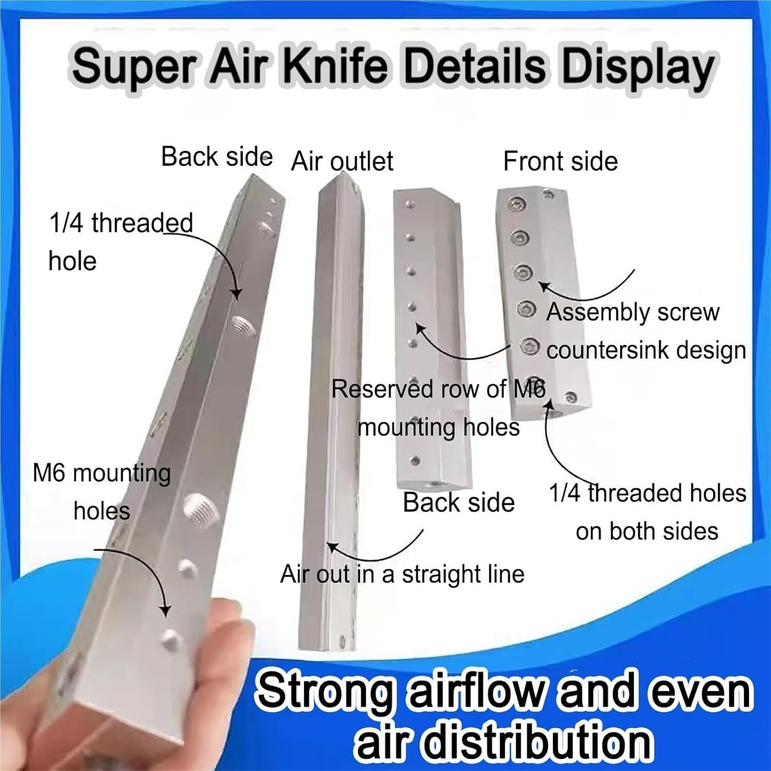 Industrial Air Knife Blower - Aluminum Alloy Dust Removal Blade with 1/4" Thread for Efficient Airflow in Production Lines, Ideal for Water and Dust Elimination