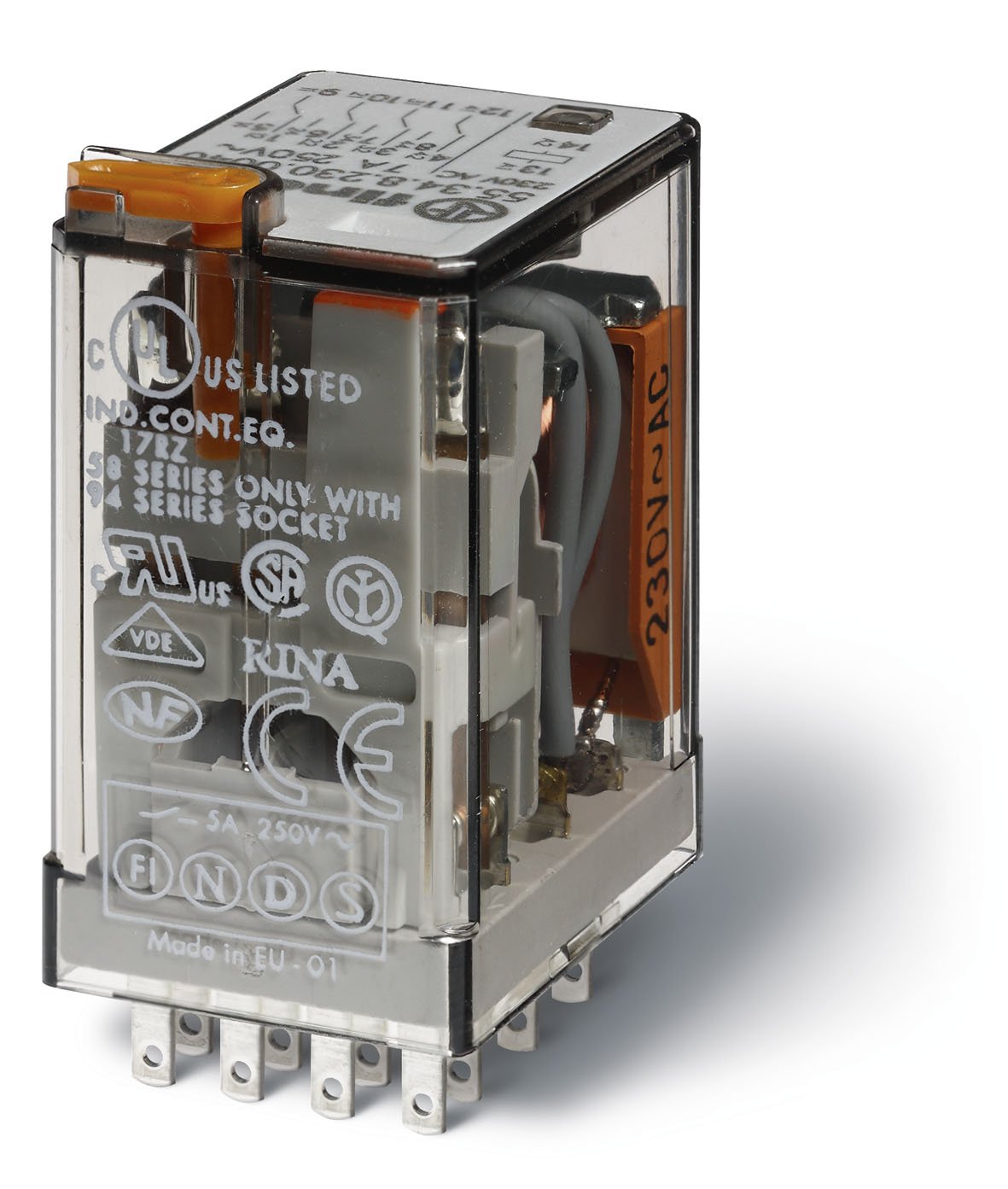 Finder 55.34.8.240.0050 4PDT 7A, 240V AC Coil, Agni Contact, General Purpose Relay
