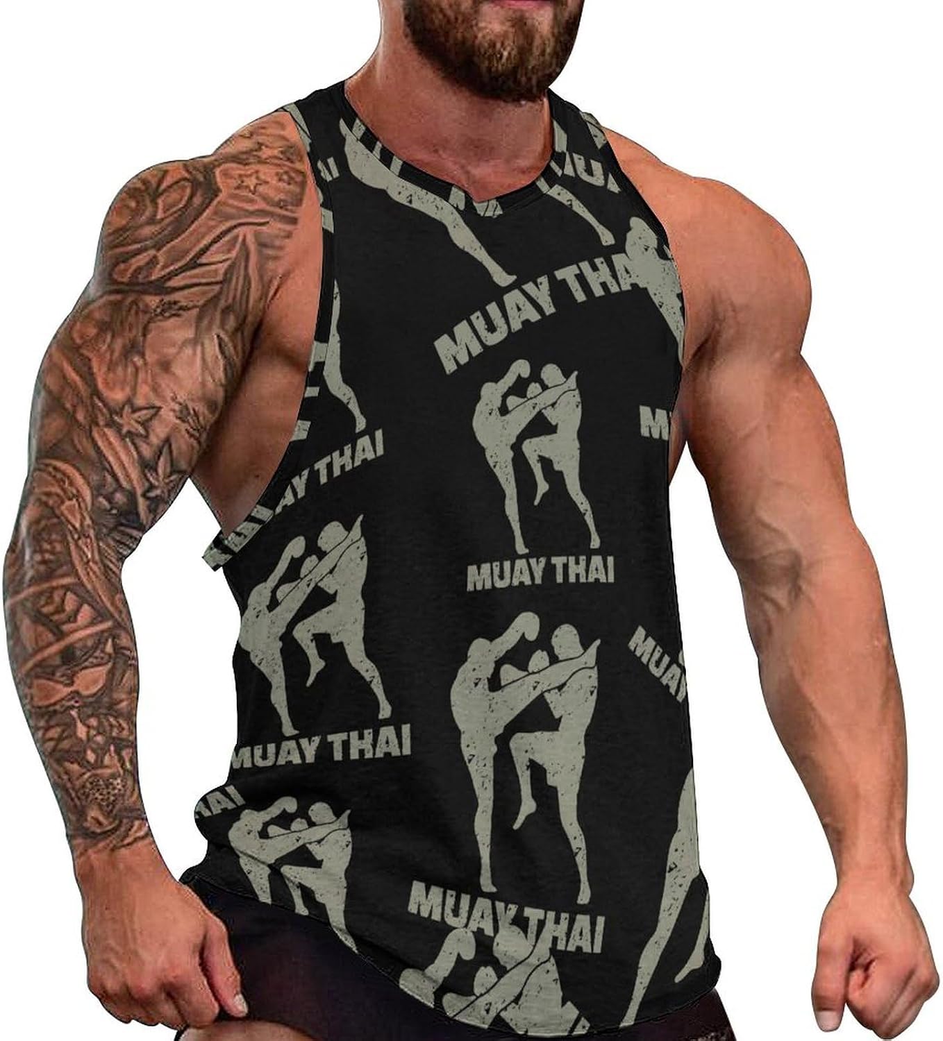 Muay Thai Mens Tank Tops Sleeveless Muscle Shirts Beach Casual Gym Shirt Vest Tee Tops
