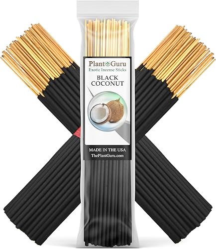 Varillas de incienso exóticas de coco negro de 7 pulgadas, 1 paquete a granel de 85 a 100 varillas, aroma natural de 7 pulgadas de larga duración