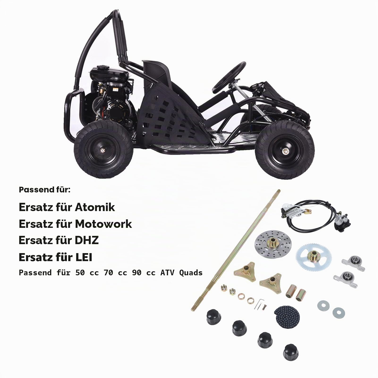 29 Zoll Go Kart Hinterachsen Montagesatz, Hinterradachswelle, Komplette Kettenradkette, Bremsscheiben-Bremssattel, Radnaben Als Ersatz für 50 Cc, 70 Cc, 90 Cc ATV-Quads