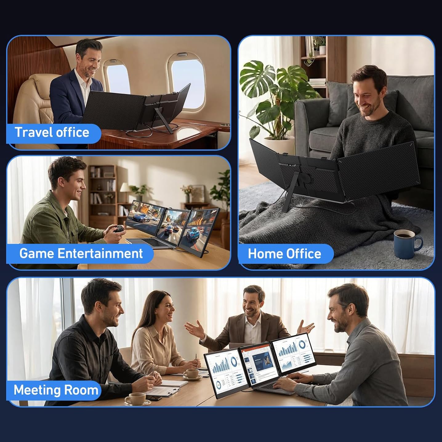Vixtan 14" Triple Laptop Screen Extender, 3.0 lbs Lightweight FHD IPS Portable Monitor for Laptop, USB-C Plug & Play Multi Screen Attachment for 13-17.3" laptops with Windows/Mac/Chrome view 6