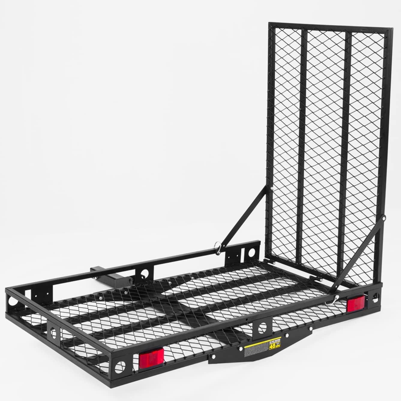 Hitch Rack With Ramp TANGZON 128 x 74cm Folding Hitch Mount Cargo Carrier with Ramp, 227kg ...