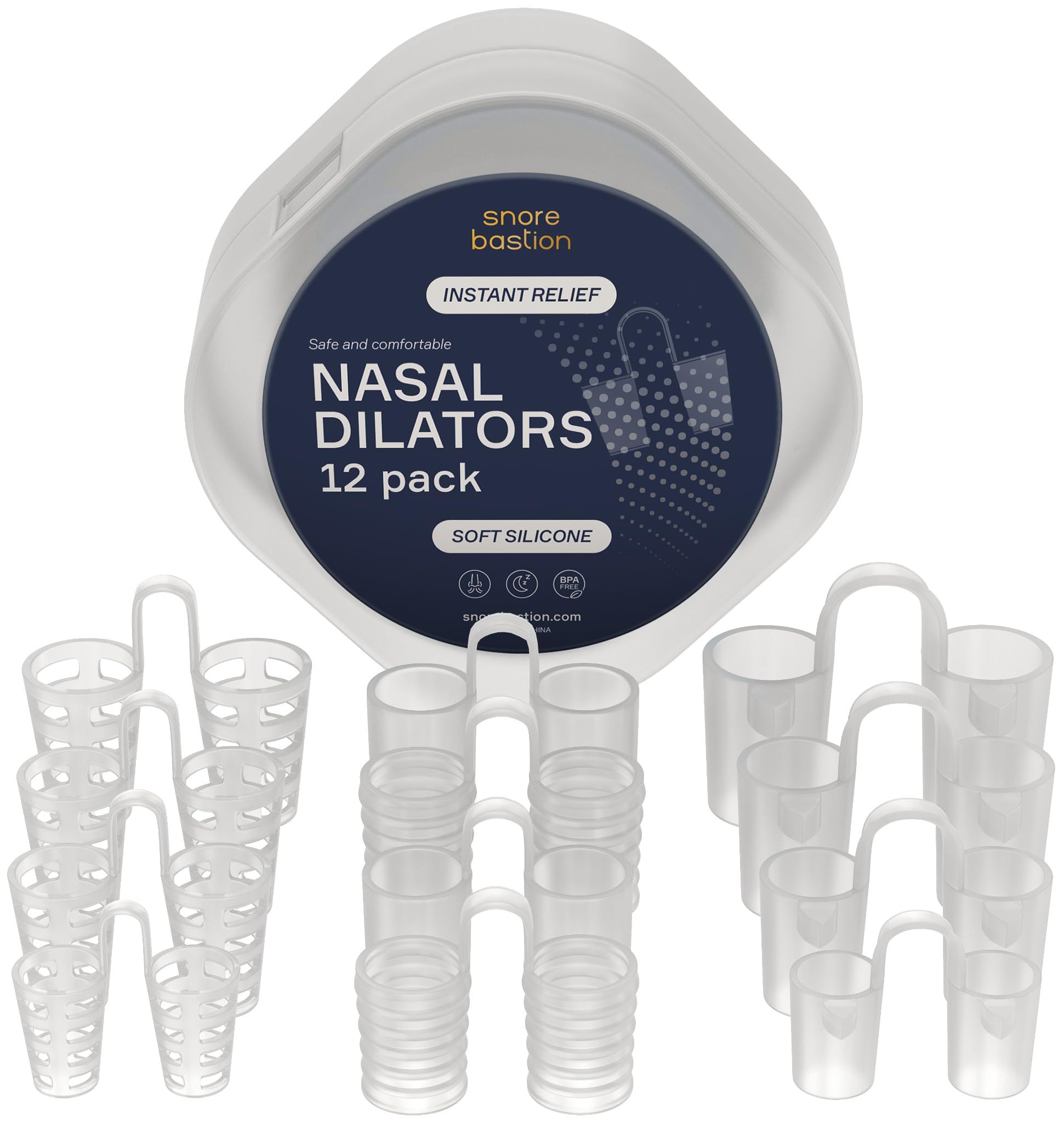Nasal Dilators for Sleeping - 12 Nasal Cones for Breathing - Nostril Opener and Soft Silicone Nose Vents for Quiet Nights and Restful Sleep - Sinus Cones
