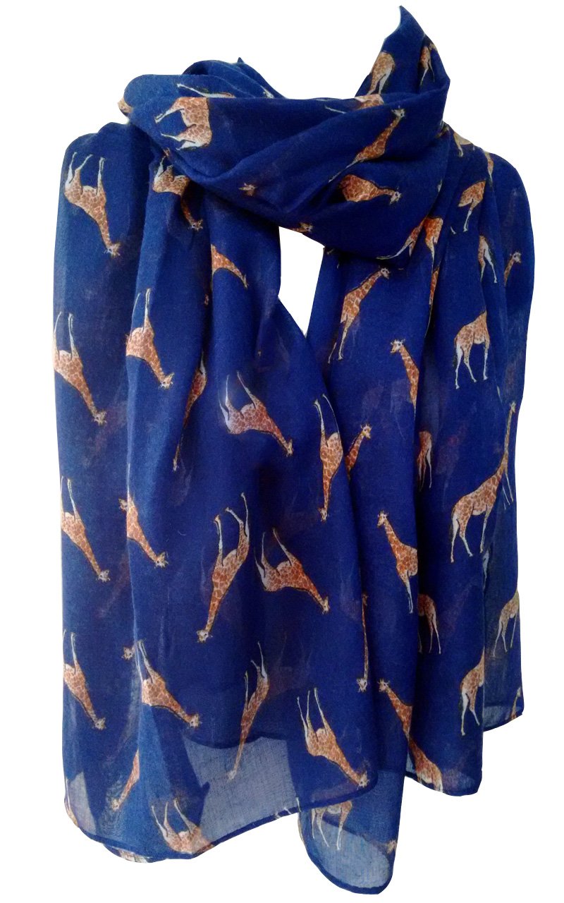 Glamlondon Women's Navy Blue Giraffe Print Scarf Latest Fashion Modern Giraffa Animal Horse Wrap Shawl (Navy Blue)