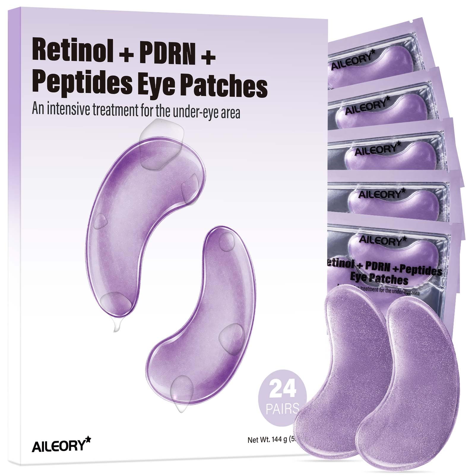 AILEORY PDRN Retinol Peptides Under Eye Patches - Hydrating Collagen Eye Gel Pads for Dark Circles, Puffiness, Fine Lines, Under eye Bags - Anti-Aging Self Care Skincare Gift for Women, 24 Pairs