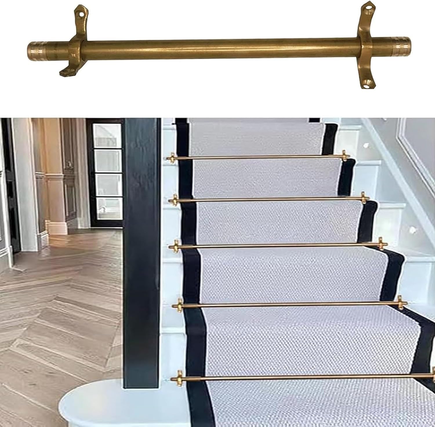 Mosiężne pręty do schodów, akcesoria do prętów dywanowych Antyczne metalowe wrzeciono balustrad balustrad z płytami montażowymi do przebudowy wnętrz(Brass-14pcs,112cm(44in))