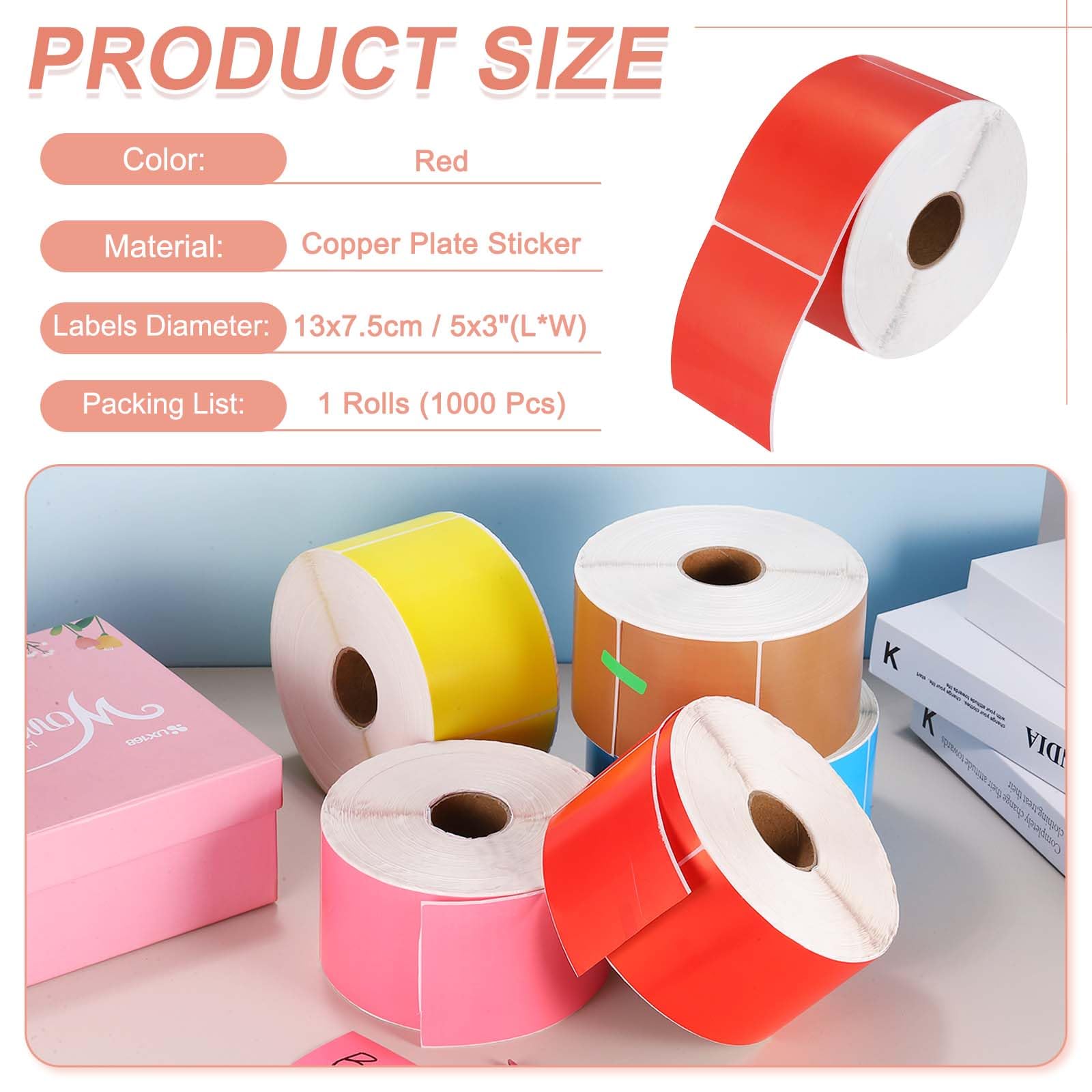 PATIKIL 1000 Pezzi Etichette Adesive Colorate 5x3 Pollici Etichette Rosso | Rettangolari, Per Codifica, Per Ufficio Gestione Inventario Aziendale, Per Inventario, Adesive