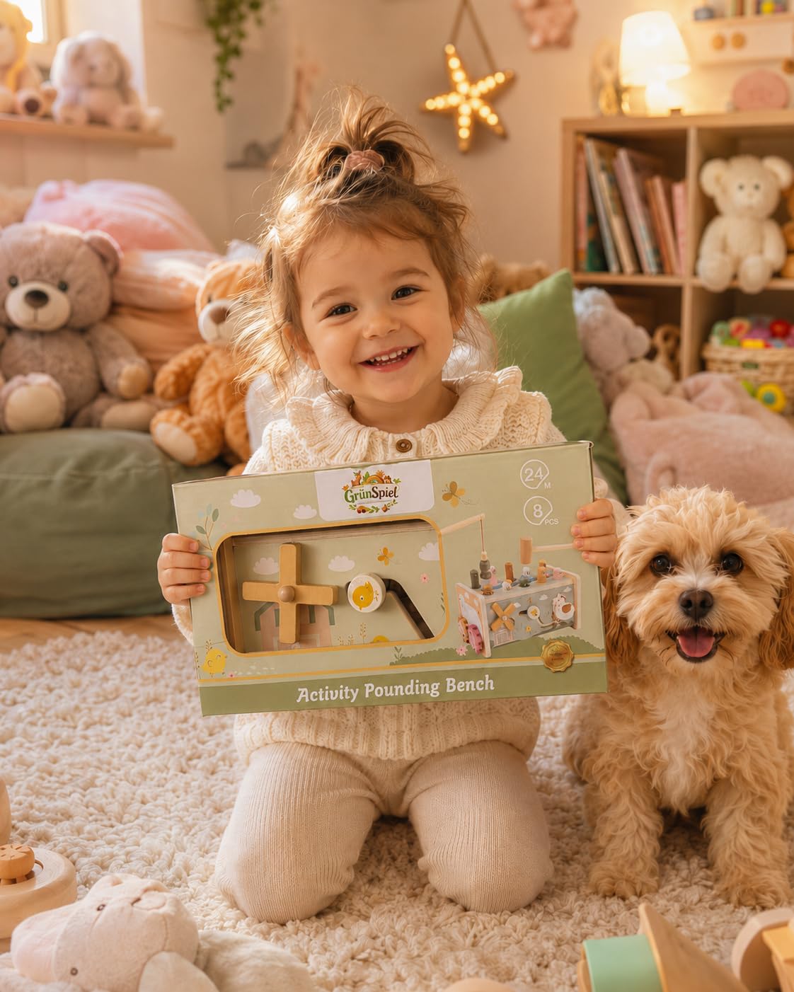 Montessori - Juguete de madera para niños a partir de 2 años, 7 en 1, juego de martillo con imán de pesca, juguete de habilidades motoras de madera, juguete educativo para niños pequeños