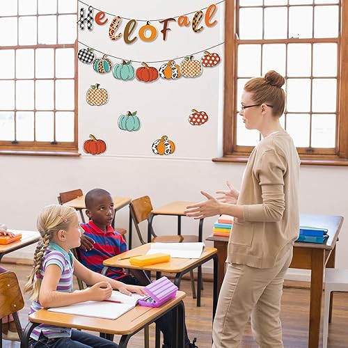 Miniatura 4 de Whaline Juego de 83 tablones de anuncios de Hello Fall con diseño de calabaza, diseño de calabaza, leopardo, calabaza, decoración de borde con
