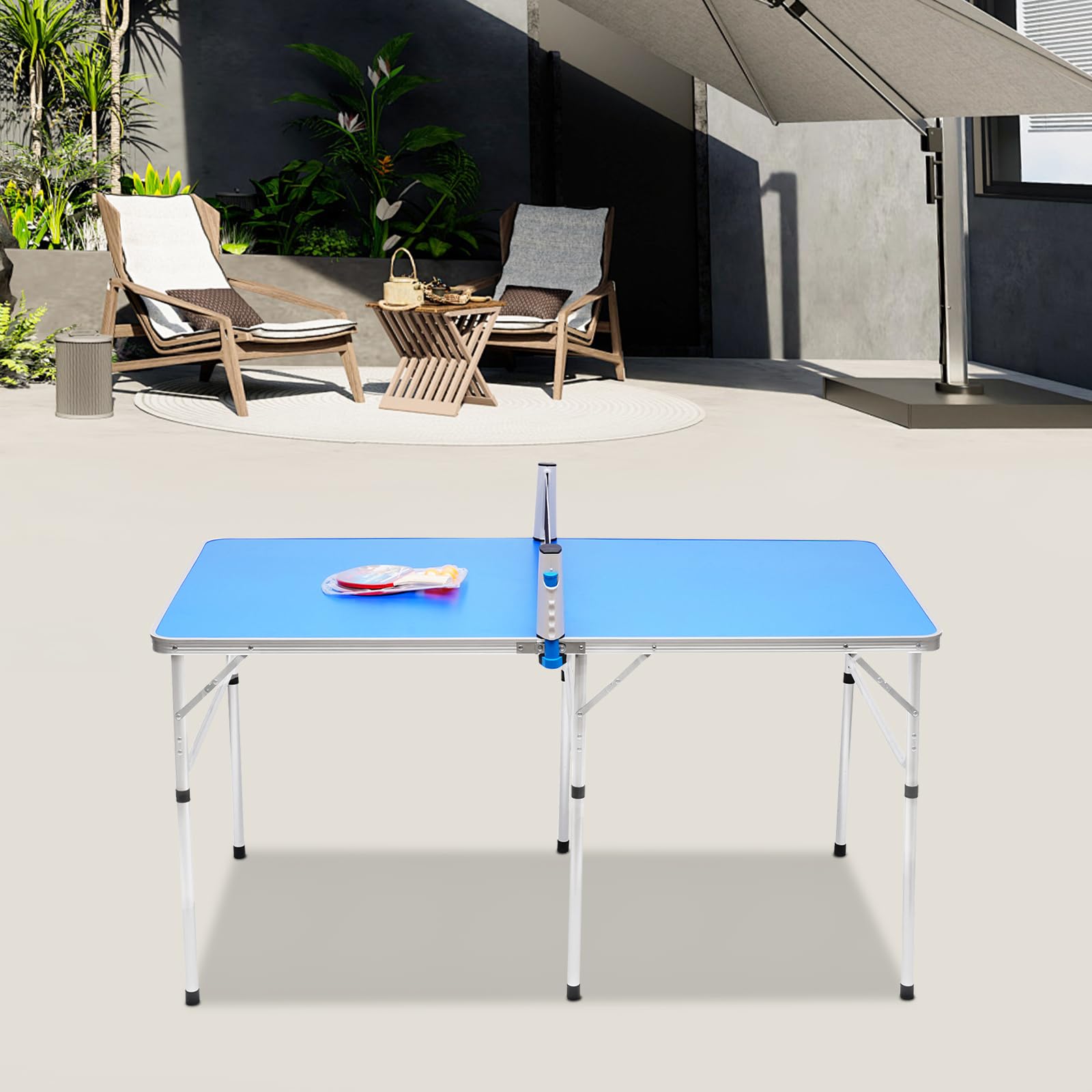 Tavolo da ping pong per esterni, pieghevole, con rete in MDF e lega di alluminio, 152 x 76 x 76 cm, con rete, racchette e palline per familiari o amici