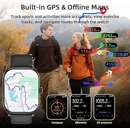 Miniatura 3 de Smart Watch with AI (Built-in GPS + Map), 1.96" HD Fitness Tracker for Men Women, 100+ Sports Modes, CallReplyNotification, 247 Heart Rate & Sleep