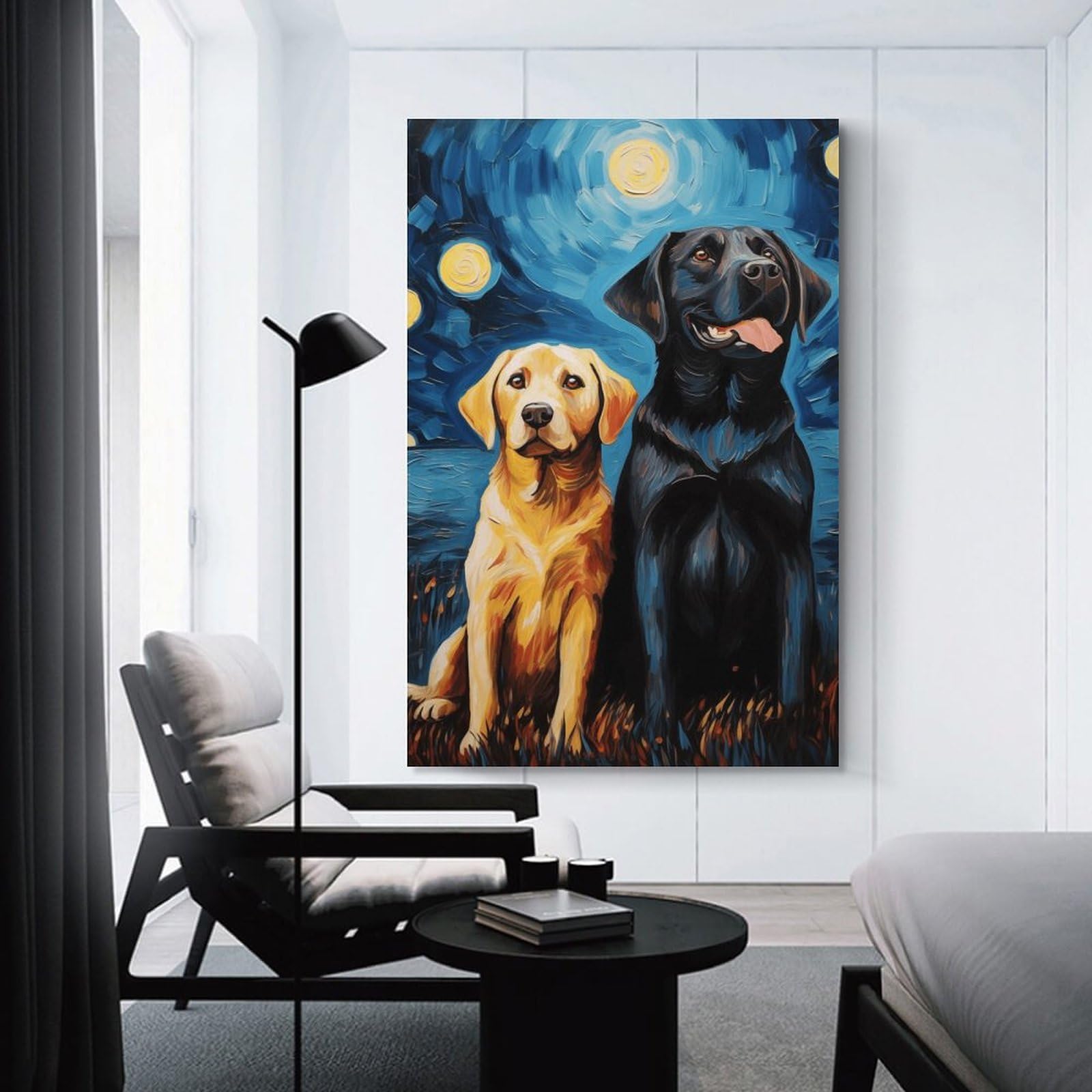 Junmoney Unframe-Style-17 Starry Night Labrador Friends Canvas Wall Picture, 24X36inch(60X90cm), For Living Room, Bedroom Or Apartment Walls, Decorative Artwork For Empty Walls
