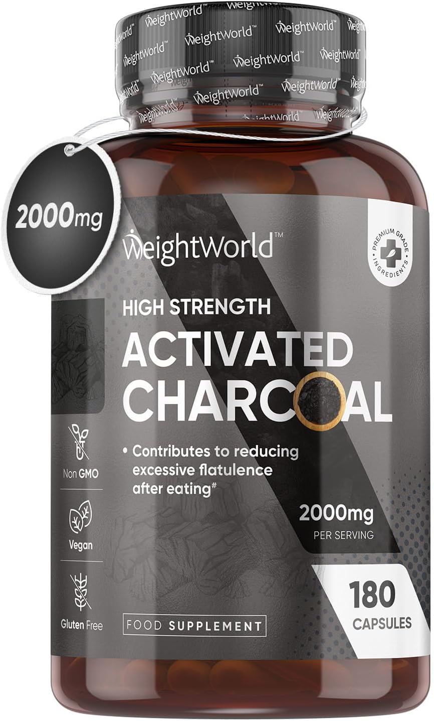 Activated Charcoal Capsules 2000mg 180 Capsules Vegan & Natural