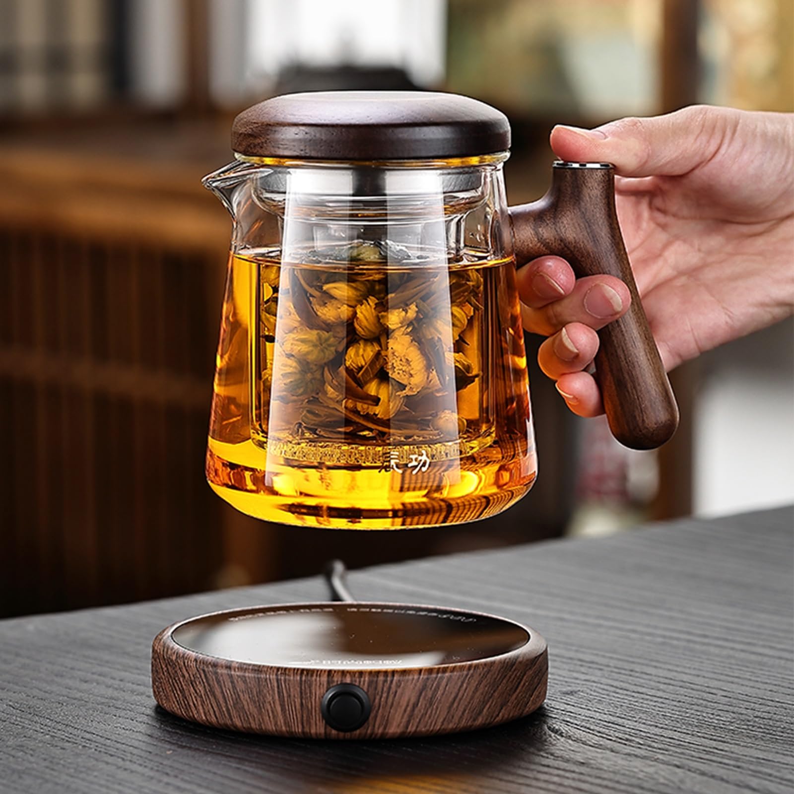 500 ml Wasserabscheider-Teekanne aus Glas mit Holzgriff, Teekanne aus Glas mit Sieb, Magische Teekanne, Hexerei-Teekanne, Magische Teekanne, Druckkontrolle, Magische Teekanne, Teekanne aus Borosilikat