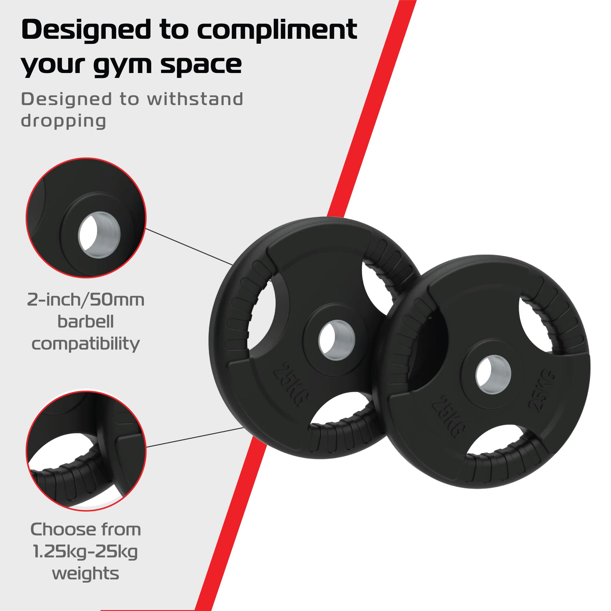 Body Revolution Olympic talerze do sztangi – powlekane gumą – tri Grip Radial – zakres ciężarów i rozmiarów sprzedawanych oddzielnie (para 25 kg).