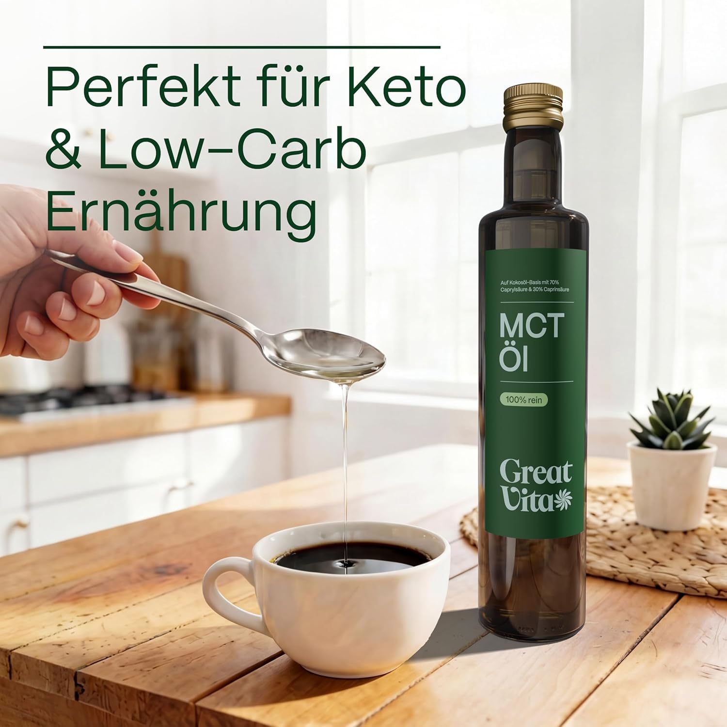 GreatVita MCT Öl auf Kokosölbasis 2x 500 ml | C8 & C10 Fettsäuren, Premium Qualität - 70% Caprylsäure & 30% Caprinsäure - Aufdruck kann variieren