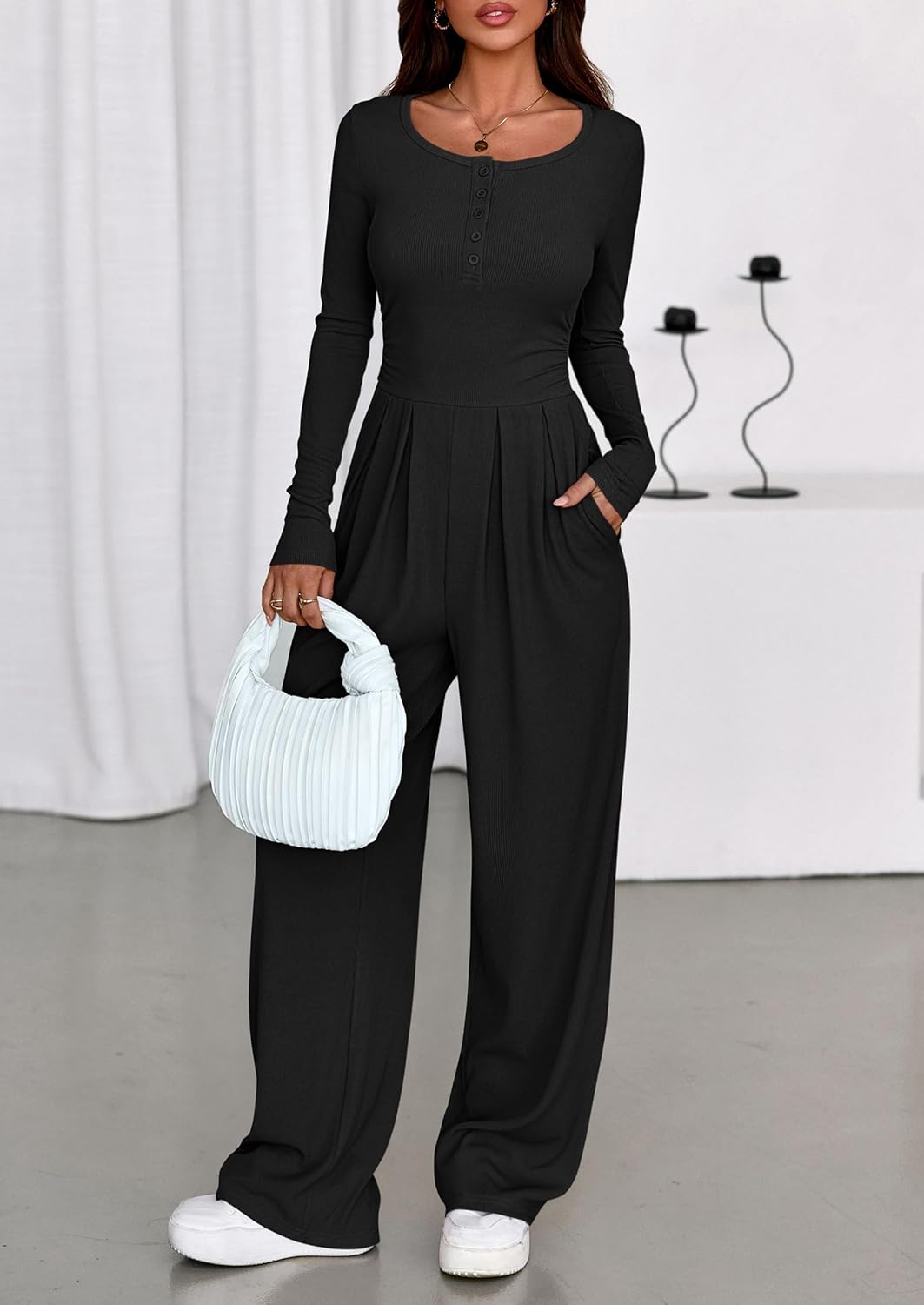 PRETTYGARDEN Jumpsuits for Women Dressy Casual 2026 Fall One Piece Outfits Long Sleeve Wide Leg Pants Romper Fashion Clothing - Image 5