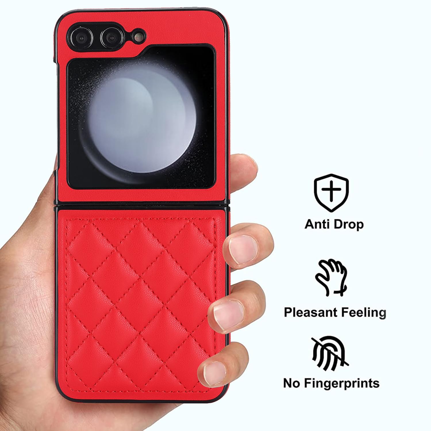 CIRONI Custodia per Samsung Galaxy Z Flip5/Flip4/Flip3, Cover da Donna in Pelle Sottile Custodia Protettiva Antiurto,Rosso,flip5