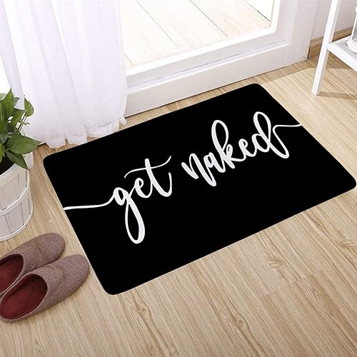 Miniatura 5 de Get Naked - Tapete de baño para baño, fuente blanca, con citas divertidas, color negro, tapete de baño de espuma viscoelástica suave, tapete
