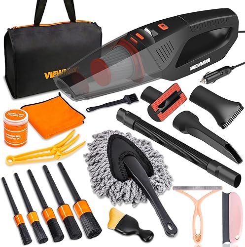 Car Cleaning Kit 18Pcs, Car Interior Detailing Kit with 12000PA High Power Handheld Vacuum, Detailing Brush Set, Cleaning Gel, Complete Car Wash Kit