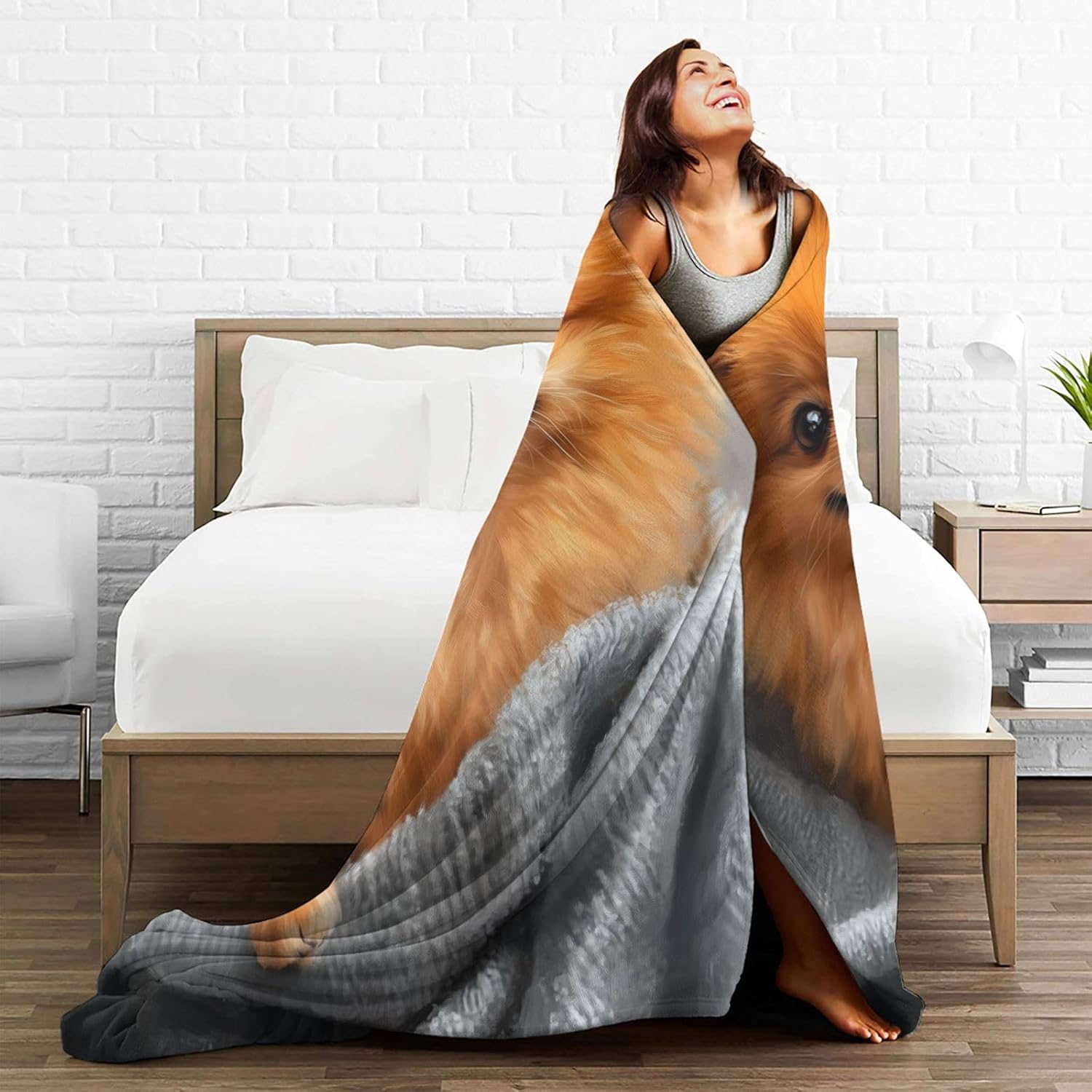 Pomeranian Blanket Gifts for Kids Adult Women Men Lightweight Soft Cute Puppy Dog Flannel Throw Blankets Cozy for Pet Lovers Living Room Sofa Couch Bed Room All Season Decor 50x60in