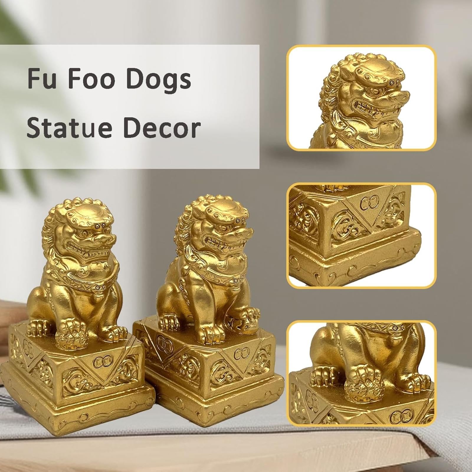 Amazon.co.jp: 中国の守護獅子像 風水金獅子像彫刻 フーフー犬の 