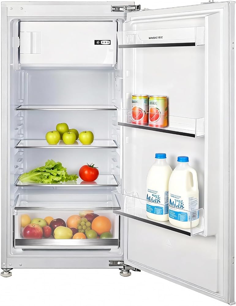 magictec Réfrigérateur encastrable avec congélateur | 188L (172L/16L) | Commande mécanique | Niche 122 cm | Combiné réfrigérateur-congélateur avec poignées interchangeables
