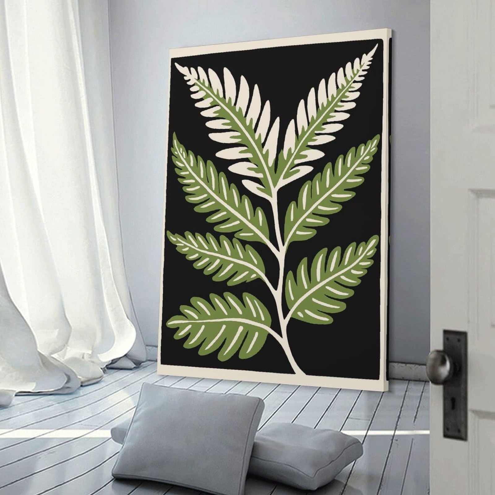 Junmoney Green Fern Leaf Illustration Canvas Wall Decor 20x30inch(50x75cm), for Entrance Walls, Hall Decor Or Foyers, Wall Decor to Refresh Empty Corners