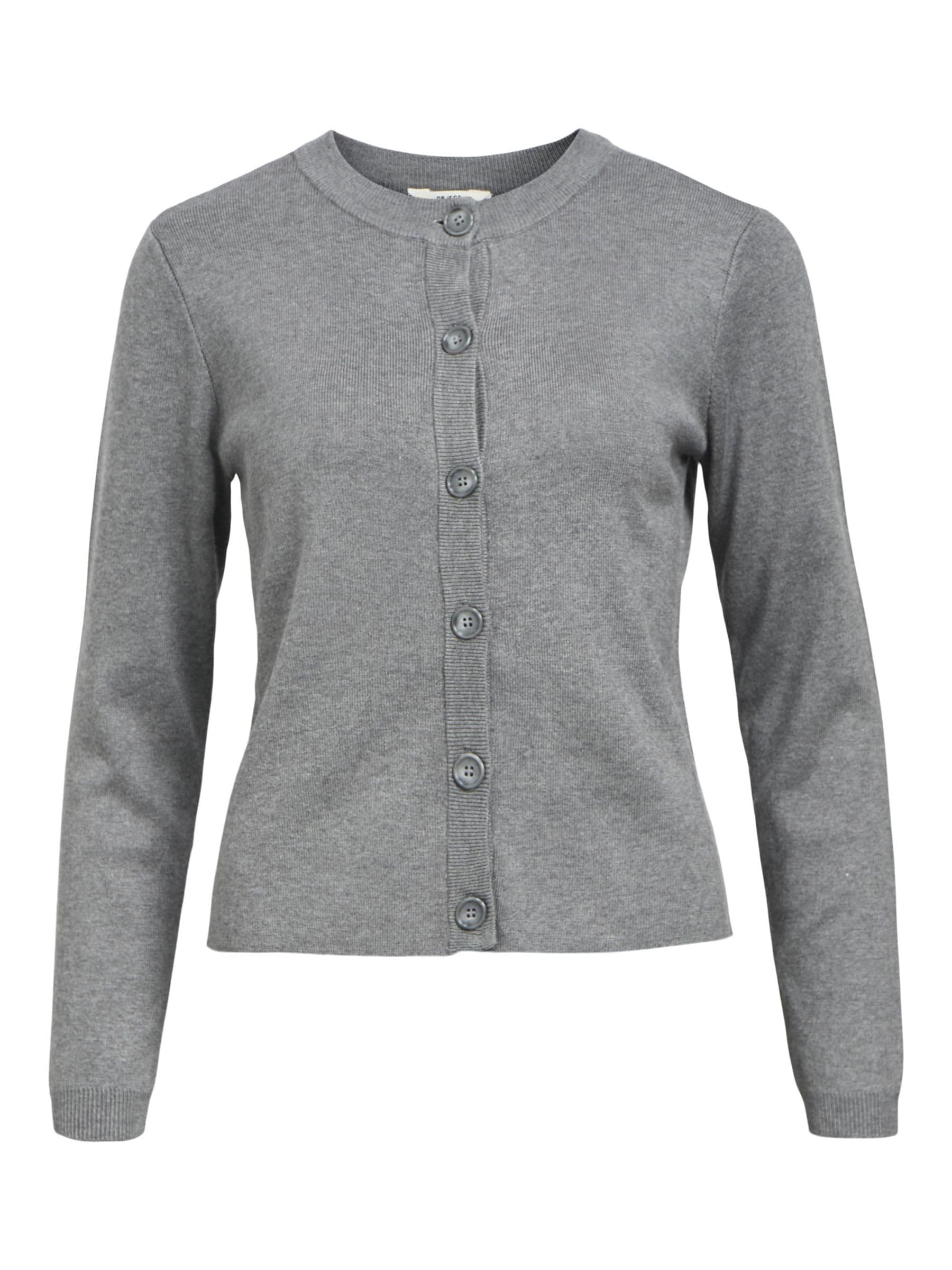 Object Women's Objester SLI L/S Knit Cardigan Noos Sweater, Medium Grey Melange, M