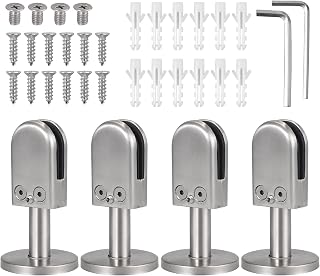 Kamtop 4 PCS Stainless Steel 304 Glass Clip Clamp Support Bracket Flat Back Floor Mount Posts for Frameless 8mm Glass 40mm Rod for Balustrade Staircase Handrail