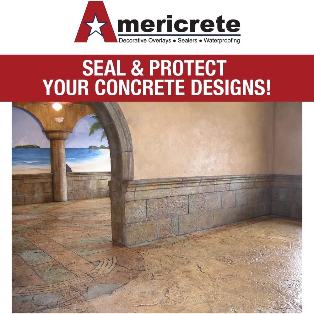 Americrete A-1300 Clear Glossy Concrete Sealer - Transparent Waterproofing for Floors, Driveways, Garages, Cinderblocks, Sandstone, Sidewalks, and Other Interior or Exterior Cement (1 Gallon): Tools & Home Improvement