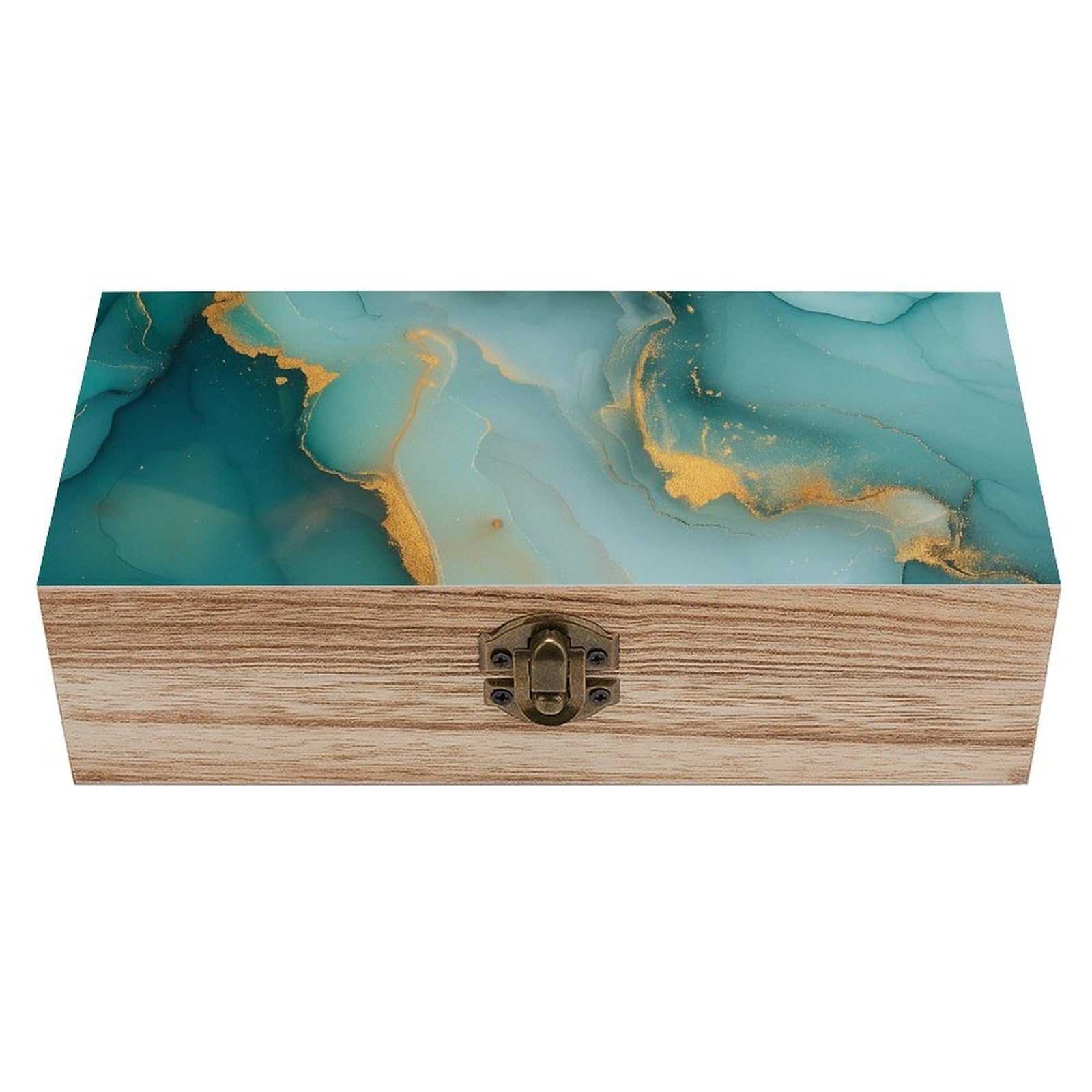 Oudrspo Cyan Gold Marble Retro Wooden Storage Box Keepsake Jewelry Decorative Art Storages Box Gift Boxs