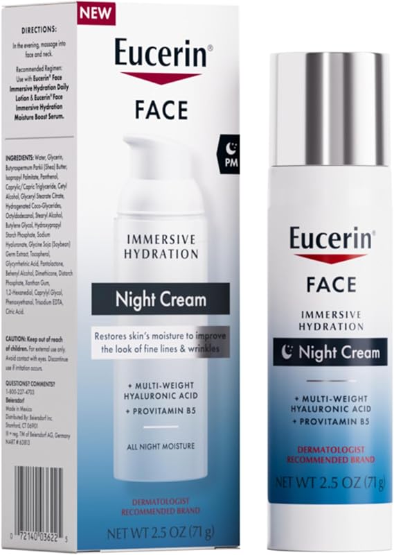 Face Immersive Hydration Night Cream, 2.5 OZ | Night Cream for Face with Hyaluronic Acid and Provitamin B5, Reduces Look of Fines Lines and Wrinkles, Fragrance and Dye Free