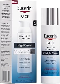 Eucerin Face Immersive Hydration Night Cream with Hyaluronic Acid and Provitamin B5, Ultra-Lightweight Face Moisturizer Smooths Fines Lines and Wrinkles, 2.5 Oz Bottle