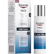 Eucerin 面部沉浸式水润晚霜,含透明质酸和维生素原 B5,超轻盈面部保湿霜可抚平细纹和皱纹,2。5 盎司瓶装