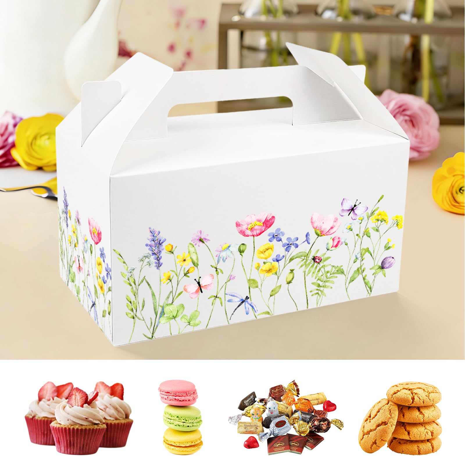50 scatole regalo con fiori selvatici, scatola per caramelle di compleanno